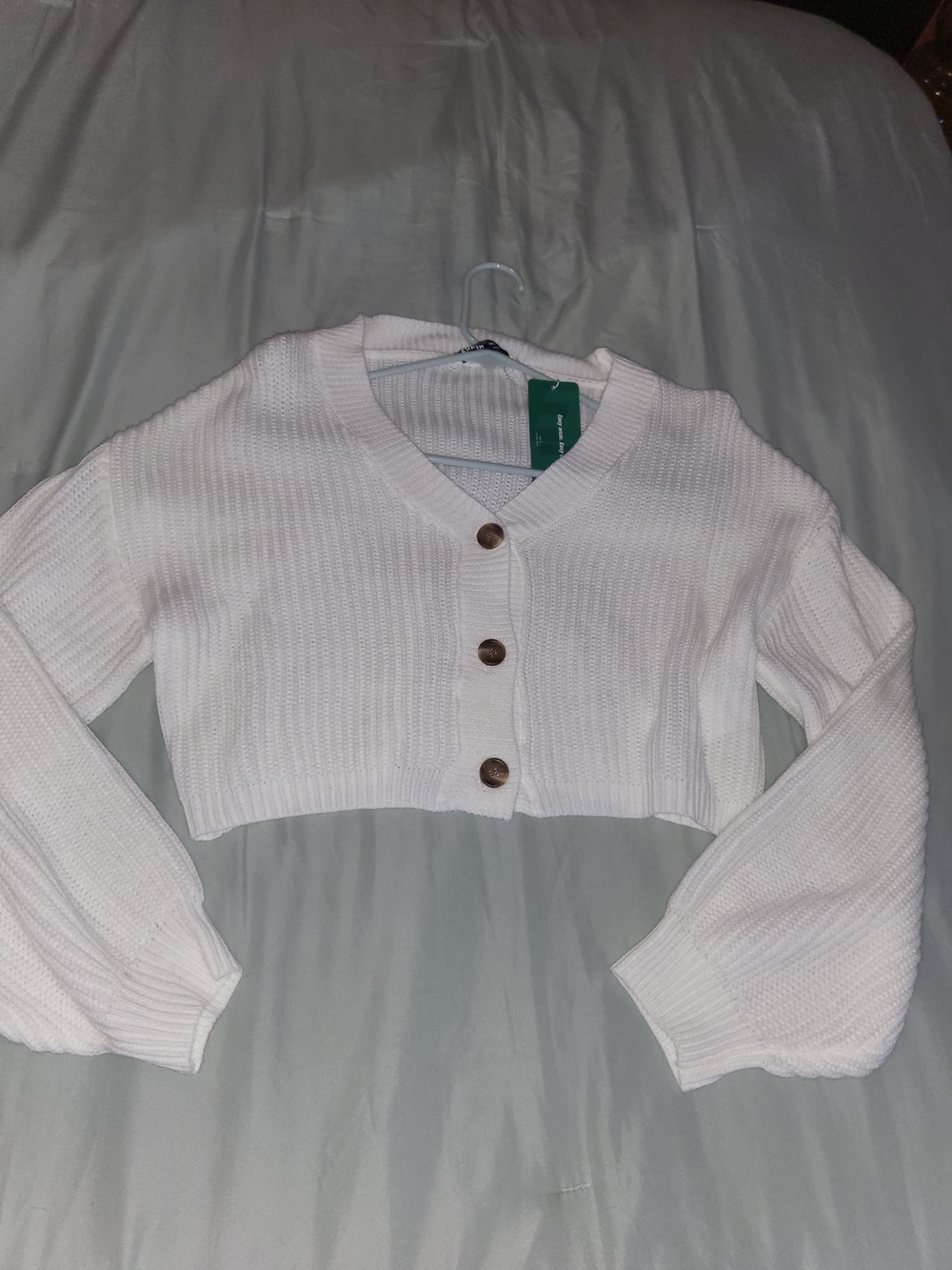 SHEIN White Cropped Button-Up Ribbed Knit Cardigan